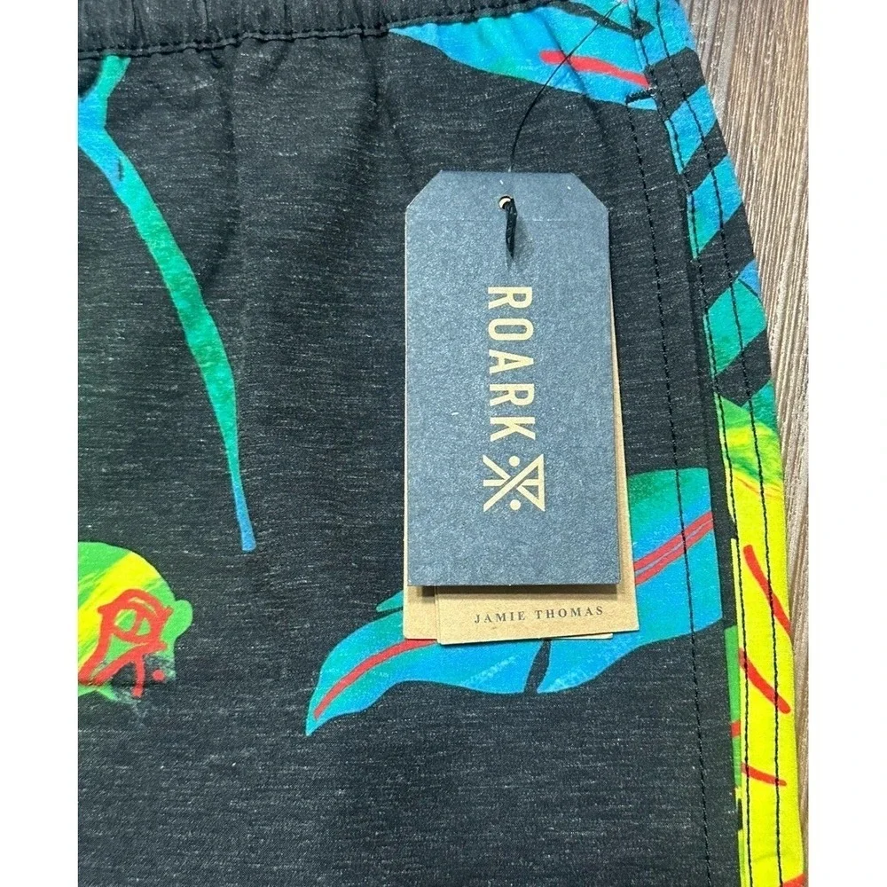 ROARK Mens Swim Boardshorts Shorey Macaw Black Hemp Blend Thomas Sz L